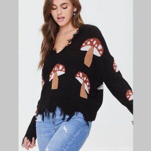 Forever 21 Mushroom Frayed Sharkbite Sweater L